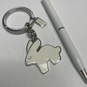 Coach Silver and White Bunny Keyring and Coach Pen